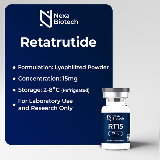 Nexa Biotech Retratutride RT15 15mg lyophilized powder vial.